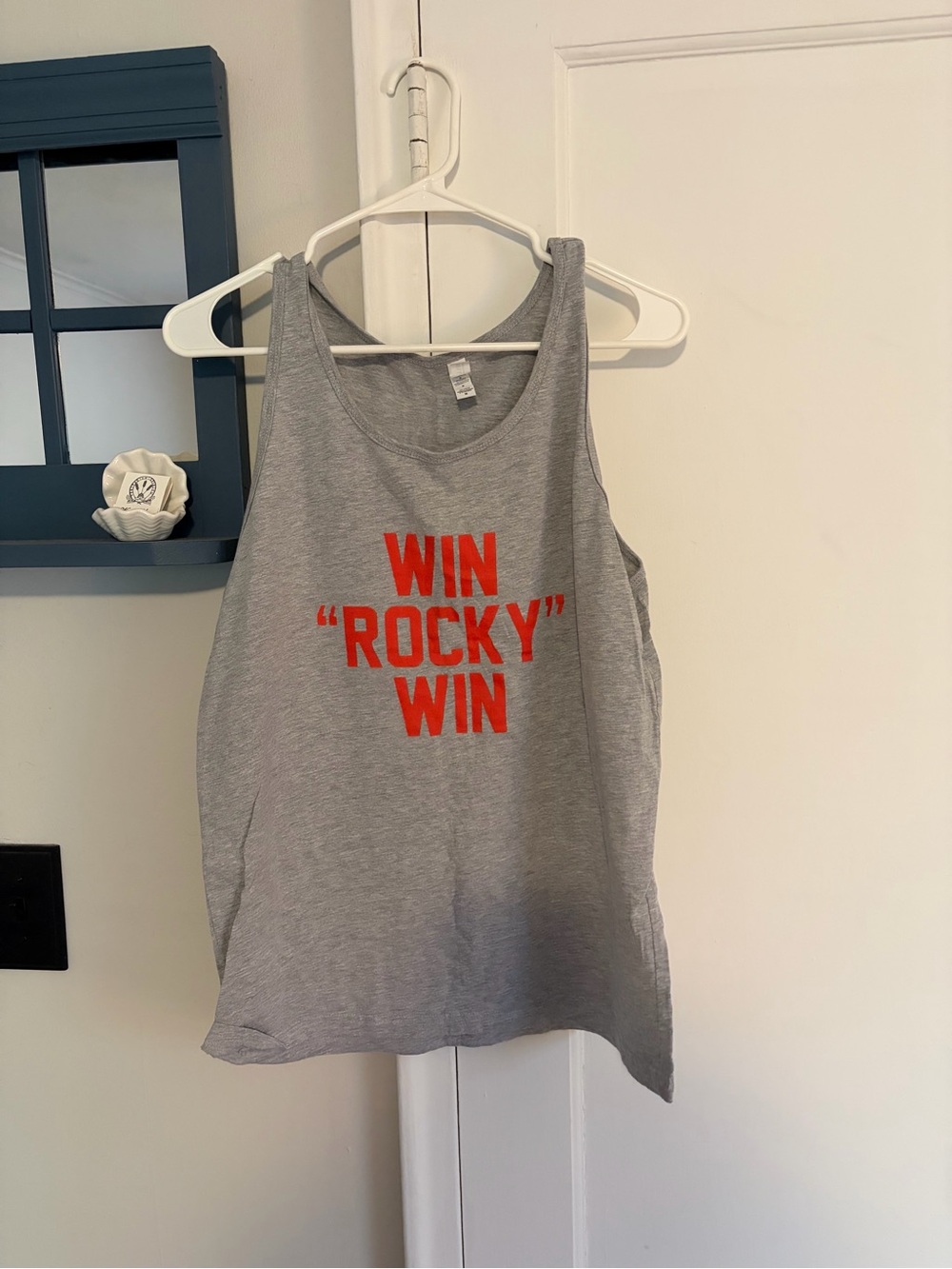 Bella Canvas Gray Tank Top with Red "WIN 'ROCKY' WIN" Graphic